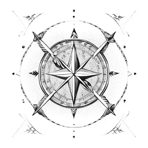 Manga-style Sagittarius sign with a compass and arrow tattoo design idea