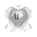 A minimalist design of Isaac and Savannah's wedding date inside a heart tattoo design idea