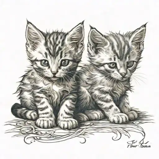 two kittens: first one is an angel with wings wings second one is a devil kitten with wings tattoo design idea