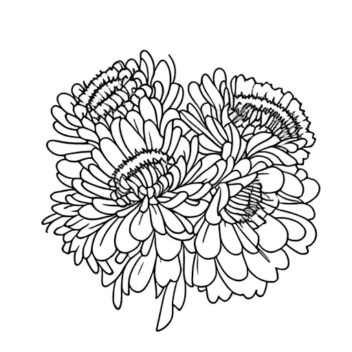 fine line carnation, chrysanthemum and daisy bouquet with stems  tattoo design idea