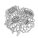 fine line carnation, chrysanthemum and daisy bouquet with stems  tattoo design idea