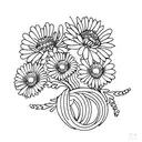 fine line carnation, chrysanthemum and daisy bouquet with stems  tattoo design idea
