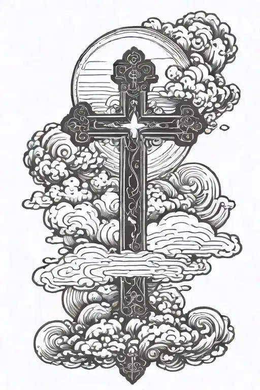 bible verse with cross and clouds tattoo design idea