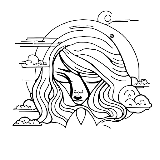 girl with head in clouds tattoo design idea