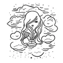 girl with head in clouds tattoo design idea