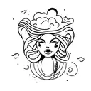 girl with head in clouds tattoo design idea