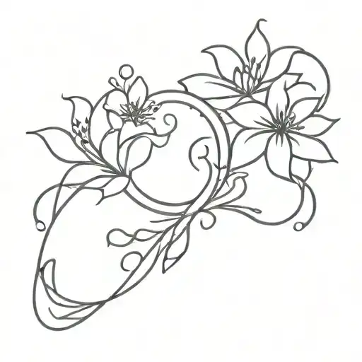 Aquarius symbol intertwined with flowers  tattoo design idea