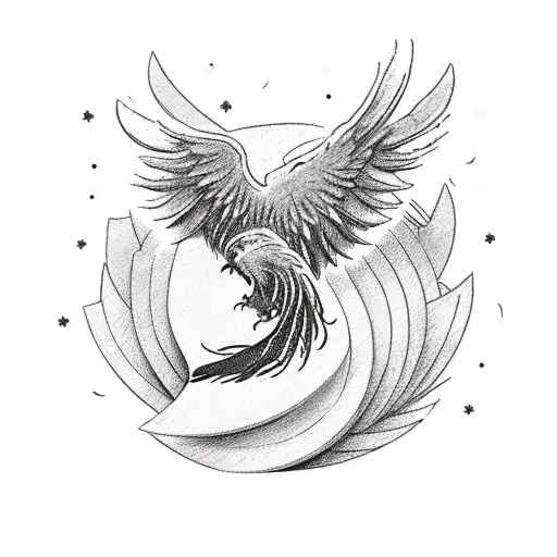 A phoenix rising from a stack of books, symbolizing the transformative power of learning tattoo design idea