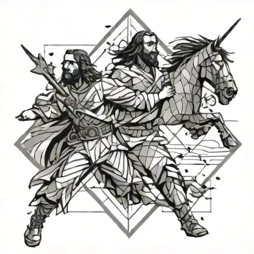jesus and a fallen soldier in a battle field tattoo design idea