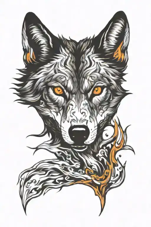 wolf head with orange eyes tattoo design idea
