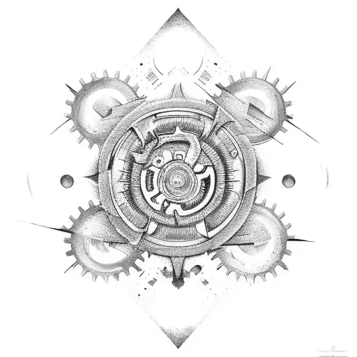 gears mechanics helios sun with istnabul tattoo design idea