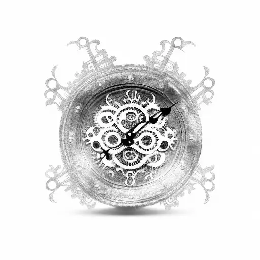 gothic clock with exposed gears and filigree tattoo design idea
