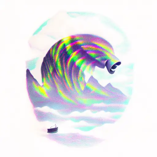 shadow of a fisherman with aurora borealis in the sky tattoo design idea