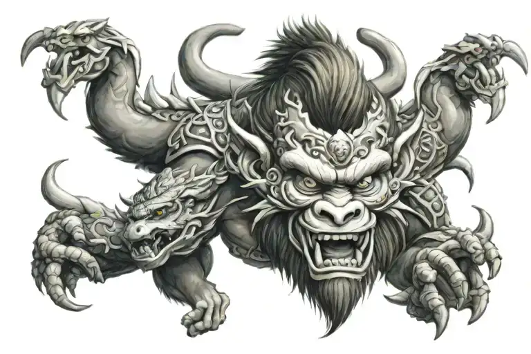 monkey king with two dragons tattoo design idea