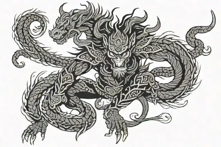 monkey king dragon tattoo design idea