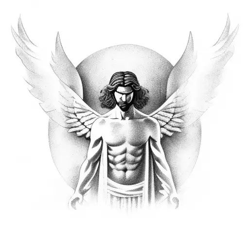 greek men angel falling tattoo design idea