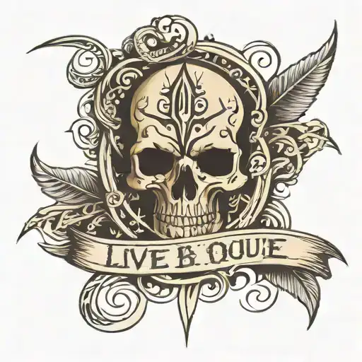 Tribal tatto that says "Live by the queue. Die by the queue" tattoo design idea