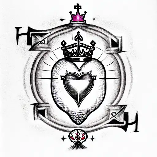 Sacred Heart, 8 ball, kings crown, ace of spades, skulls  tattoo design idea