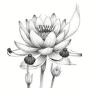 boquet of larkspur, water lily, chrysanthemum, daisy and poppy tattoo design idea