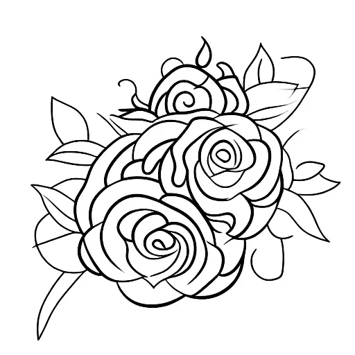 curved vertical path made of daisies, lotuses, Roses and leaves tattoo design idea