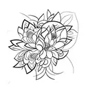 curved vertical LINE made of daisies, lotuses, Roses and leaves tattoo design idea