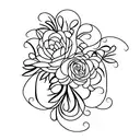 curved vertical LINE made of daisies, lotuses, Roses and leaves tattoo design idea