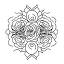 curved vertical LINE made of daisies, lotuses, Roses and leaves tattoo design idea