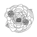curved vertical path made of daisies, lotuses, Roses and leaves tattoo design idea