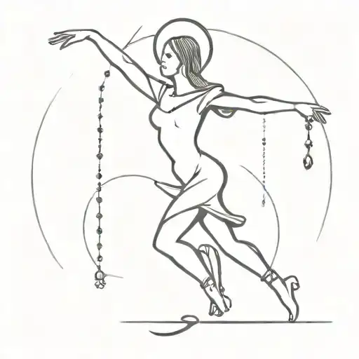 A minimalist design of a dancing figure with a rosary in hand, combining your passion for dance and the Catholic Church tattoo design idea