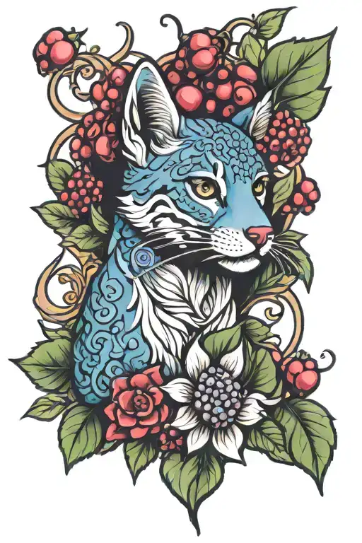cute neo traditional tattoo with animals and berries tattoo design idea