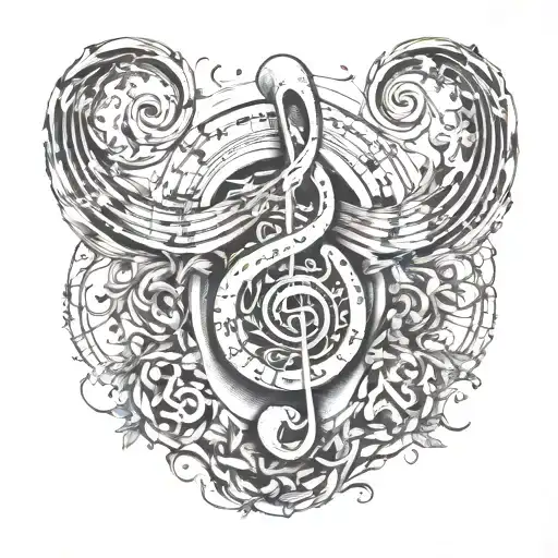 womb tattoo with music notes flowing tattoo design idea
