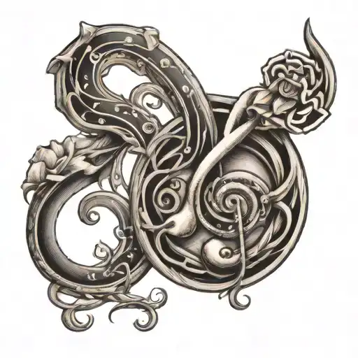 womb tattoo with music note intertwined tattoo design idea