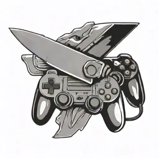 A black and grey tattoo of a chef's knife morphing into a gaming controller tattoo design idea