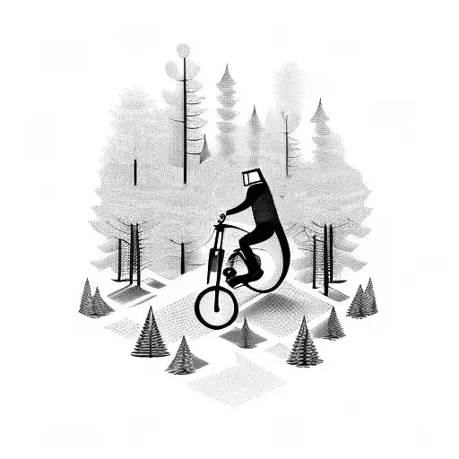 A motorcycle speeding through a forest with a trail of musical notes behind it tattoo design idea