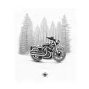 A motorcycle speeding through a forest with a trail of musical notes behind it tattoo design idea