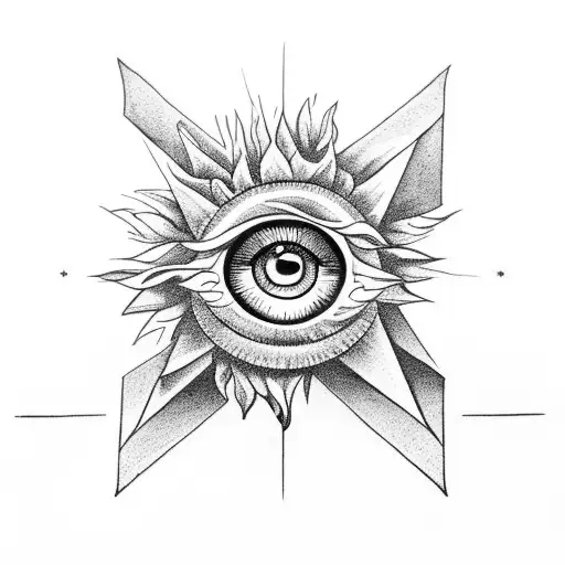 All Seeing Eye in a triangle with a sunflower above and a rose under tattoo design idea