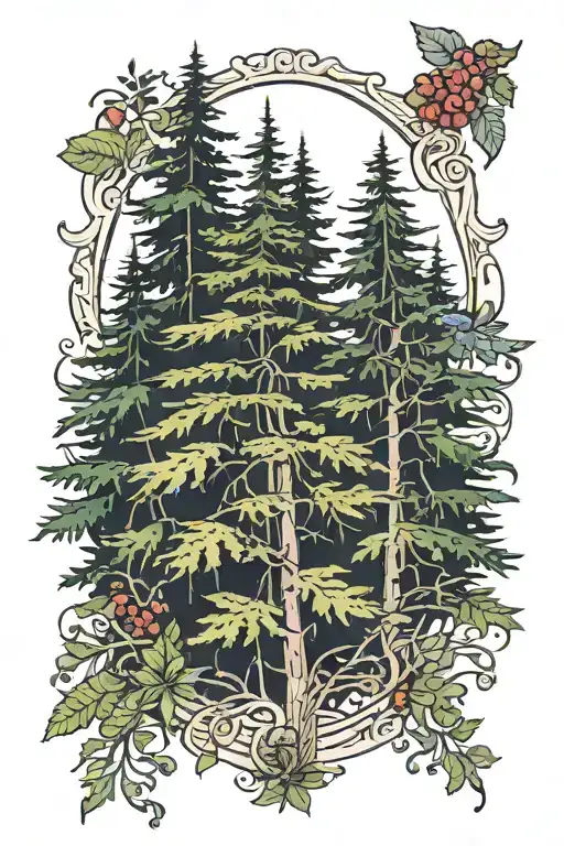 hemlock trees, feminine strength  tattoo design idea