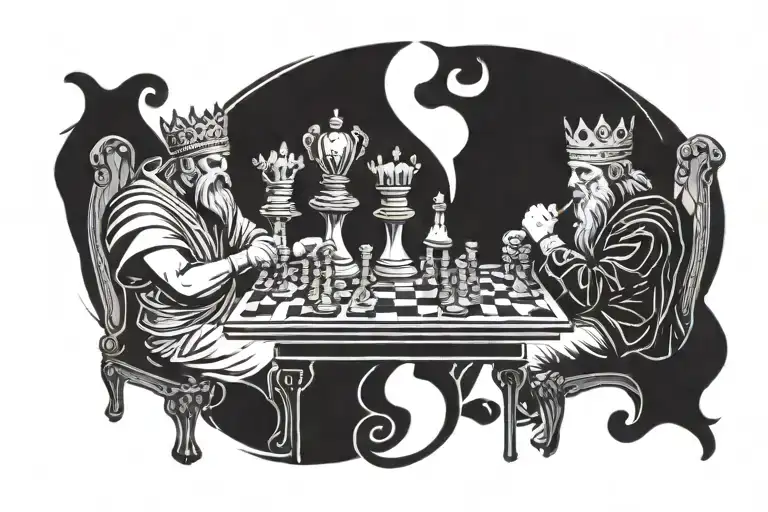good vs evil playing chess king tattoo design idea