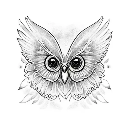 buho con alas abiertas y flores de fondo tattoo design idea