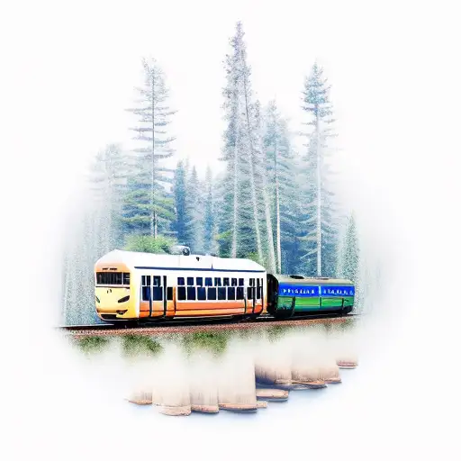 train going through a forest by an ocean tattoo design idea