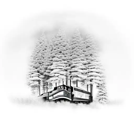 train through trees by the beach tattoo design idea