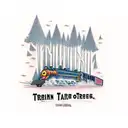 train through forest next to ocean tattoo design idea