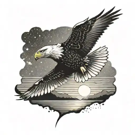 An eagle soaring over a beach at sunset tattoo design idea