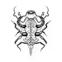 five scorpions fighting a big snake tattoo design idea