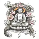 Buddha, lotus, yin Yan koi fish tattoo design idea