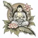 Buddha, lotus, yin Yan koi fish tattoo design idea