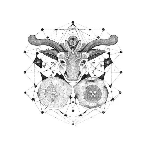 A constellation of Aquarius and Aries merging together with intricate details tattoo design idea