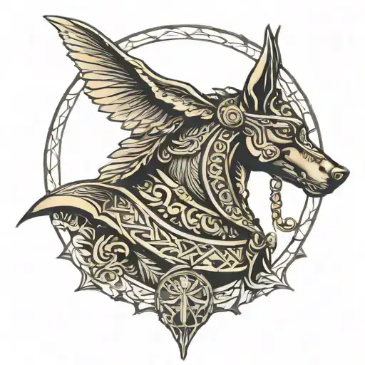 anubis libra scales adorned in armor tattoo design idea