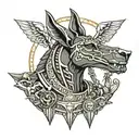 anubis libra scales adorned in armor tattoo design idea