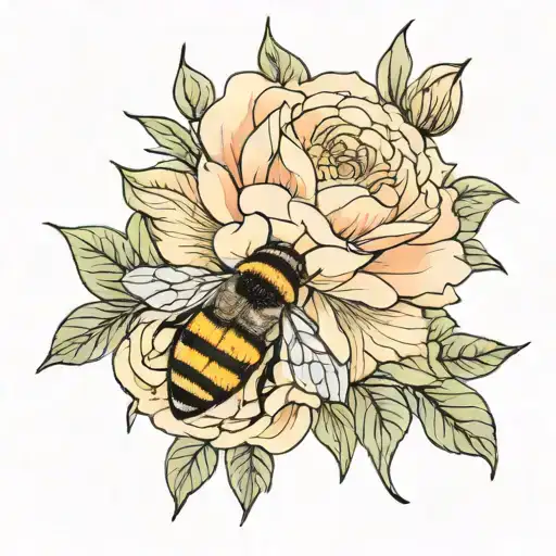 Lillie flower rose flower with bud honey bee and peony  tattoo design idea